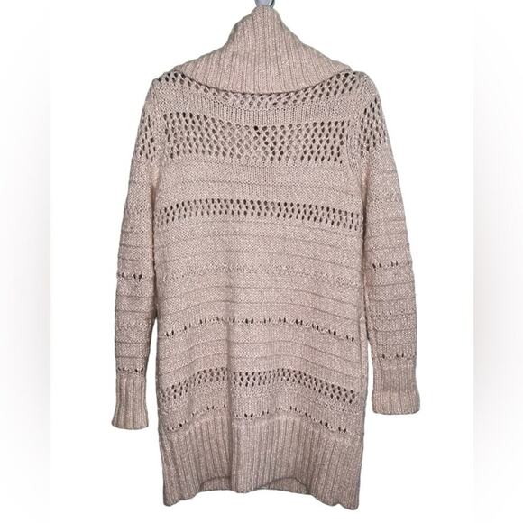 Rachel Roy Long Sweater Coat Beige Wide Collar Size Small - Picture 5 of 11